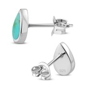 Turquoise Pear Shaped Drop Silver Stud Earrings, e150